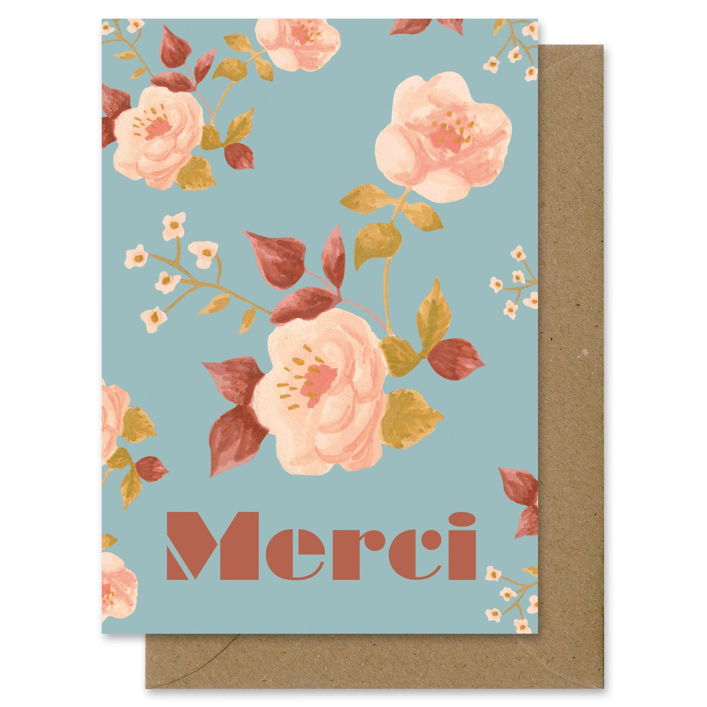 Carte Merci Roses - bleu glacier